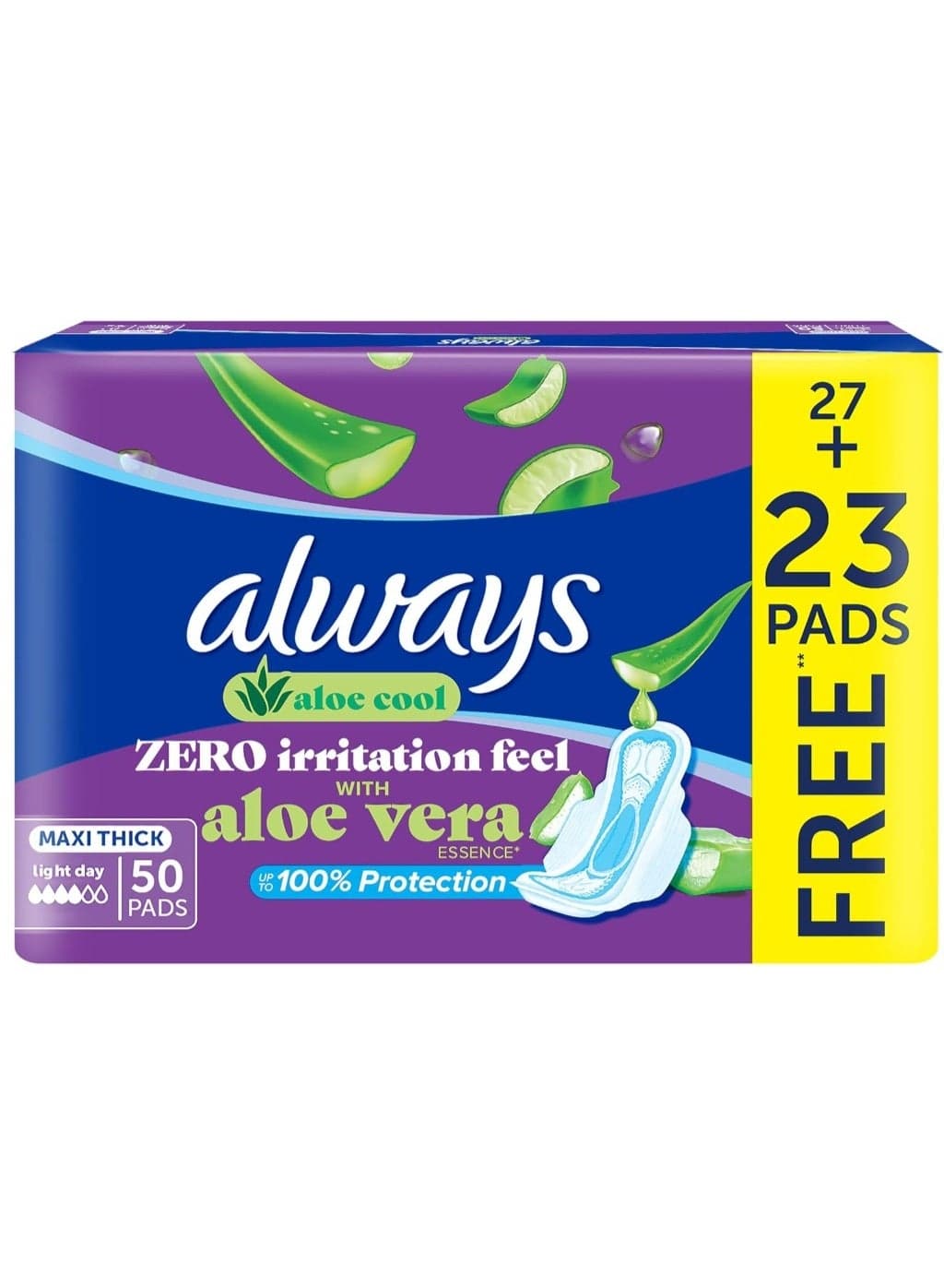 Always Cool & Dry, No Heat Feel, Maxi Thick, Large Sanitary Pads with Wings, 50 pad count