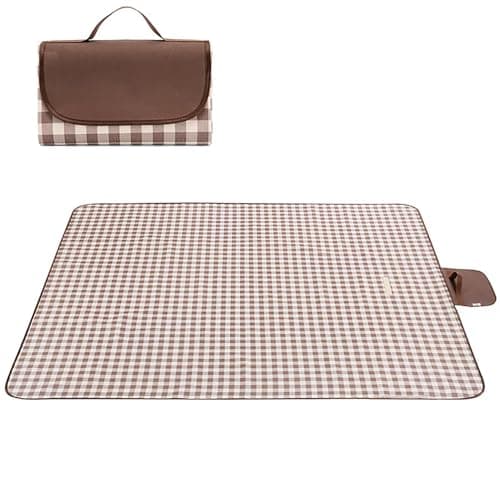 Wind Tour Waterproof Picnic Blanket with Carry Strap Foldable Sandproof Outdoor Mat for Camping Beach Park 59 x 71Coffee Grid Single Mat