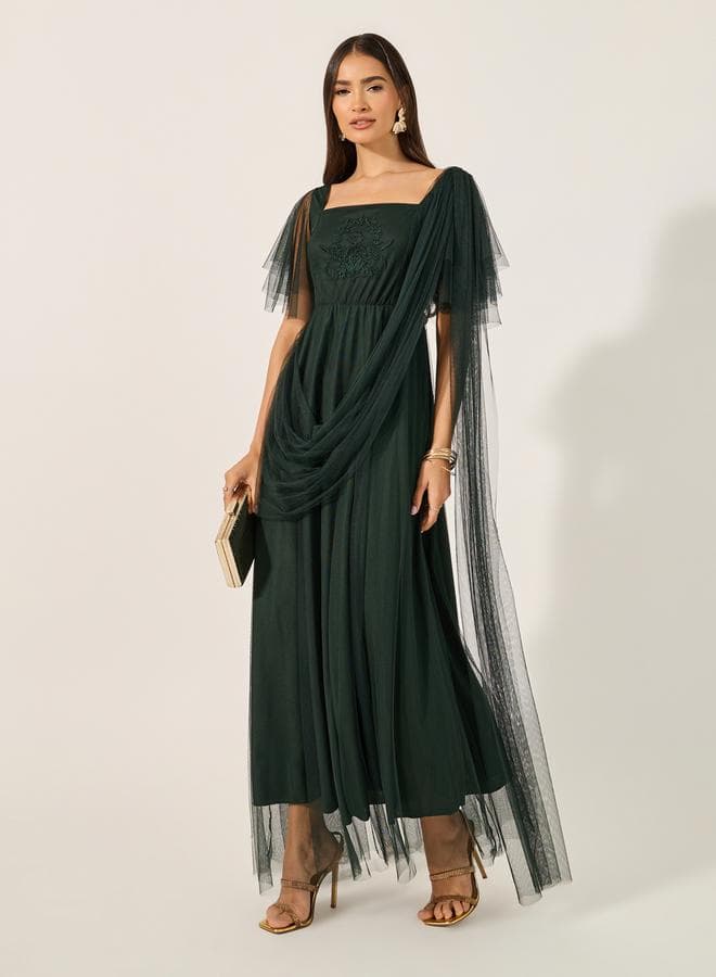 Draped Tulle Maxi Dress — XL