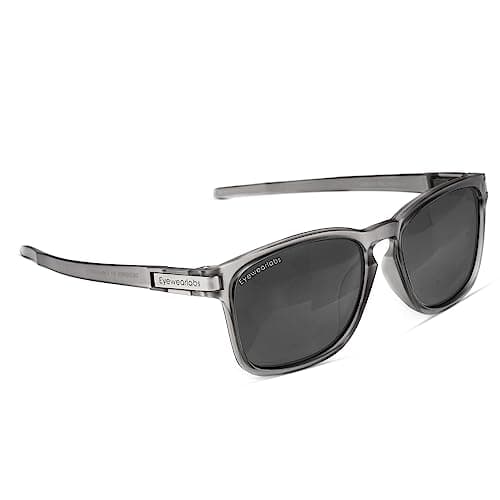 Eyewearlabs OKNO | Polarized Full Rim Square Branded Stylish Sunglasses For Men & Women | 100% UV Protection Shades | Cricket Sports Cycling Driving | Black Lens | Medium | Crystal Grey