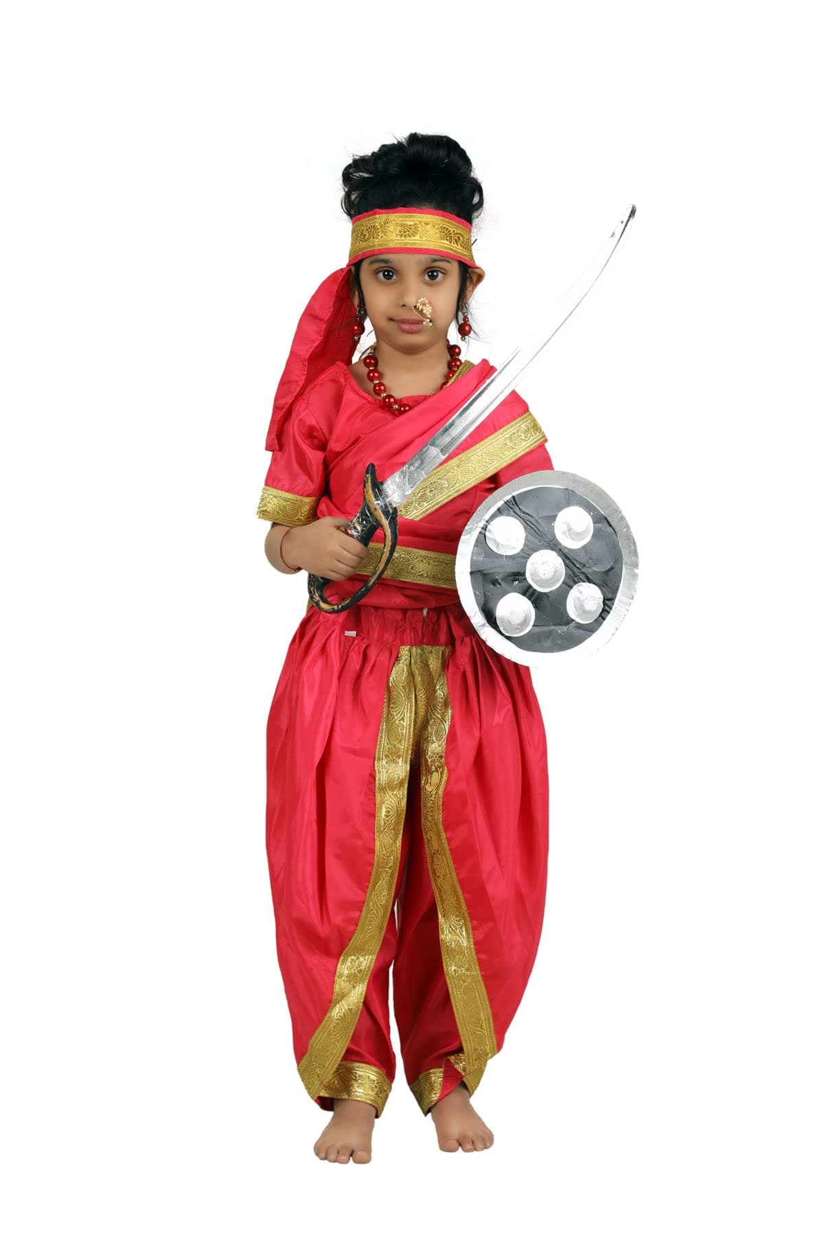 BookMyCostume Rani Laxmi Bai with Jewellery Jhansi ki Rani Freedom Fighter Manikarnika Fancy Dress Costume 10-12 years