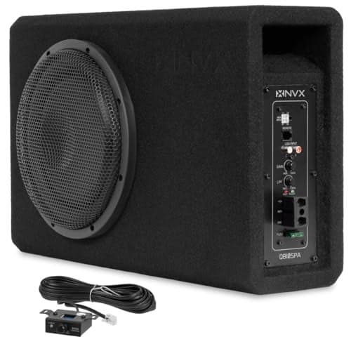 NVX QB10SPA 10" 1200W (350W RMS) Shallow Slot Ported Powered Subwoofer Enclosure – Built-in Amplifier, Metal Grille, Remote Bass Knob, Easy to Install in Cars & Trucks