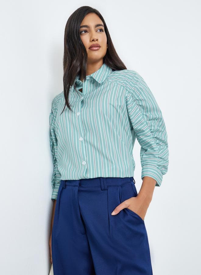 Blue Striped Oversized Shirt with 3/4 Sleeve