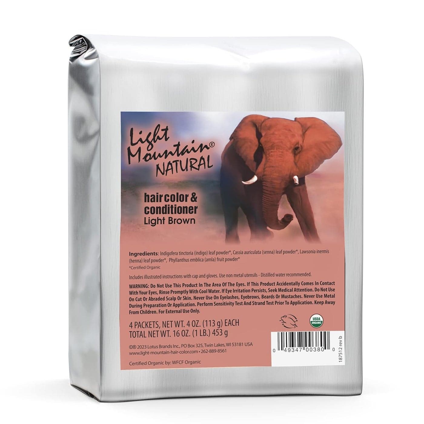 Light Mountain Light Brown Hair Dye for Men/Women, Organic Henna Leaf Powder and Botanicals, Chemical-Free Semi-Permanent Hair Color, 16 Oz