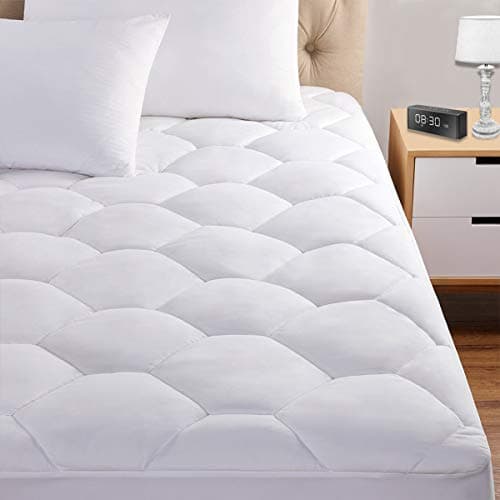 Favorland Twin XL Mattress Pad, 8-21" Deep Pocket Protector Ultra Soft Quilted Fitted Topper Cover Fit for Dorm Home Hotel -White