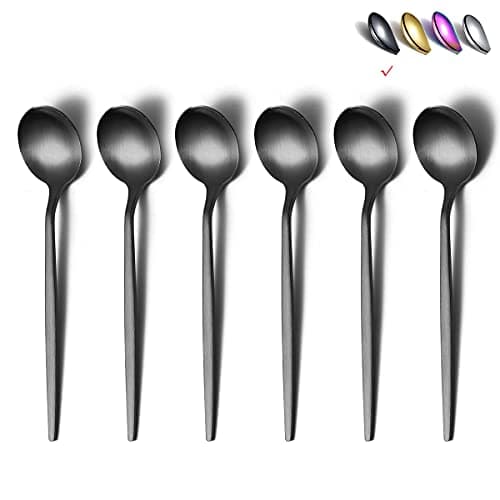 Matt Black 6 Piece Teaspoons, 6.6'' Silverware, Stainless Steel Small Spoons for Home, Kitchen or Restaurant, Dishwasher Safe