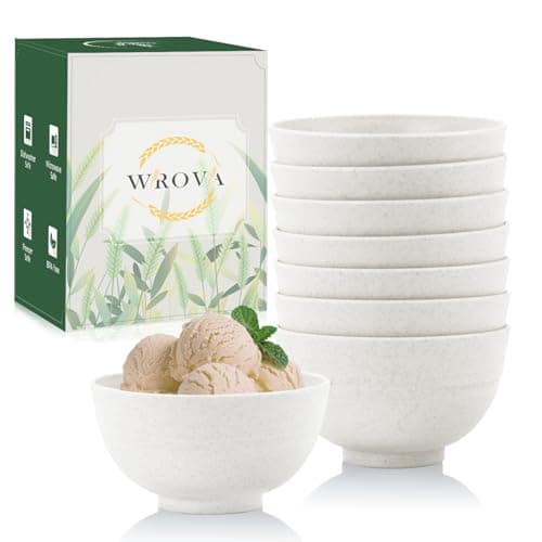 Wrova Wheat Straw Snack Bowls 10oz Set of 8 - Unbreakable Dessert Bowl for Kids - Small White Bowls for Ice Cream,Snack and Fruits - Microwave & Dishwasher Safe Mini Appetizer Bowl Sets - White