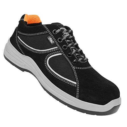 Allen Cooper Men's AC-1582-BLACK-09 Safety Sneakers, Ergonomic Design, Composite Toe Cap, Slip Resistant, Dual Density Shock PU Sole, BIS Certified, Metal Free, Black, Size 9
