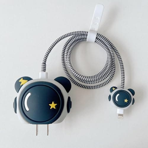 INEFABLE Charger Case Cover Protector with 3D Cute Pattern for iPhone Charger only 18W & 20W, Data Charging Cable Wire Saver Protective Cable Cover Full Protection - Set Of 1 (Astronaut)