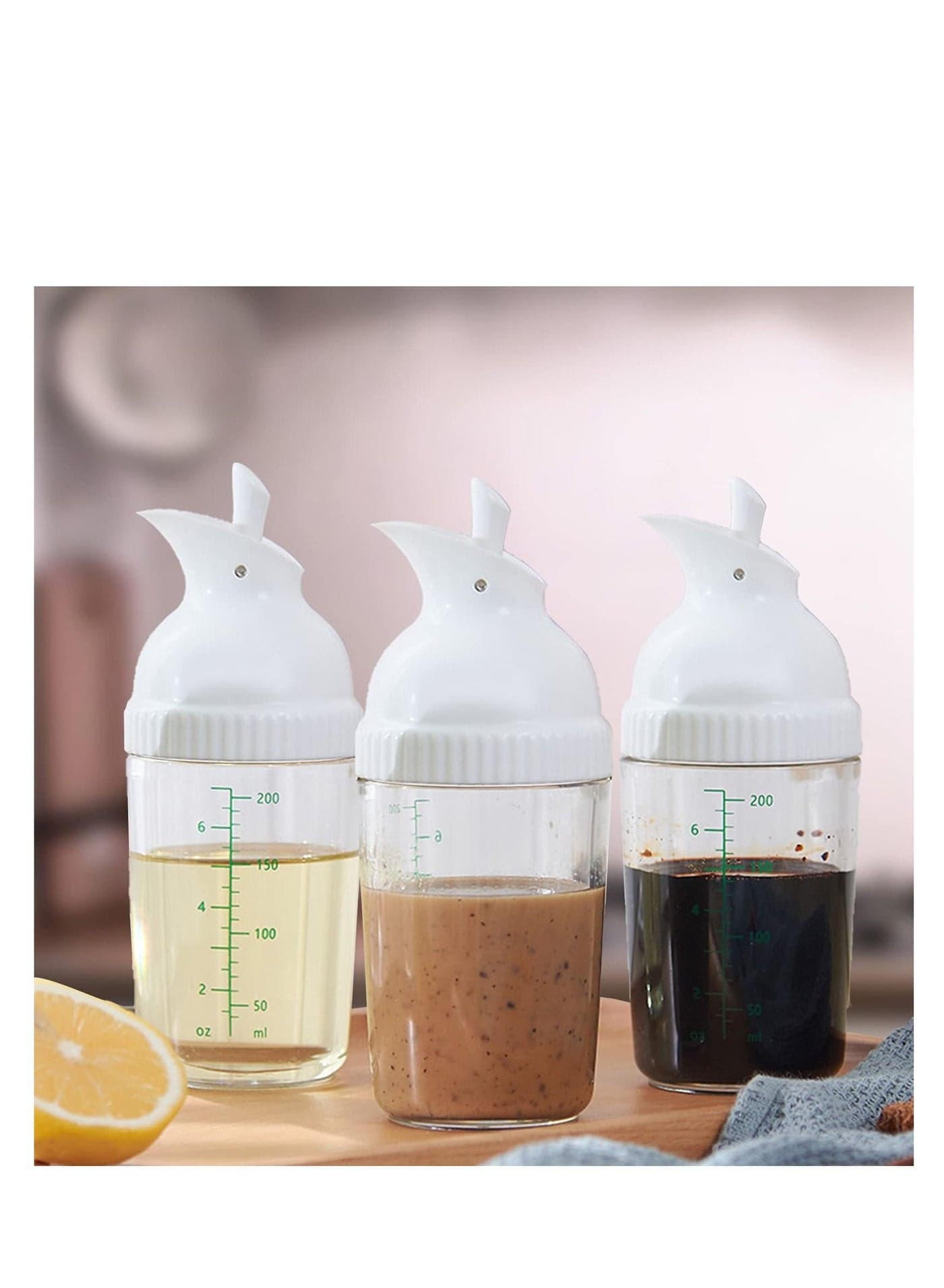 200ml Salad Dressing Container, Shakers, Large Opening and Scale Design,Good Grip Sauce Bottles,Salad Bottles for Kitchen, Seasonings Mixing/Storing Oil,Vinegar,Lemon Juice 3 Pcs (White)