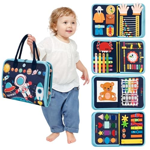 Lercaii Toddler Busy Board Book Montessori ToysSensory Book Educational Activities for Learning Fine Motor Skills Quiet Travel Essentials for Airplane Car Birthday Gift for Boys Girls Toddlers