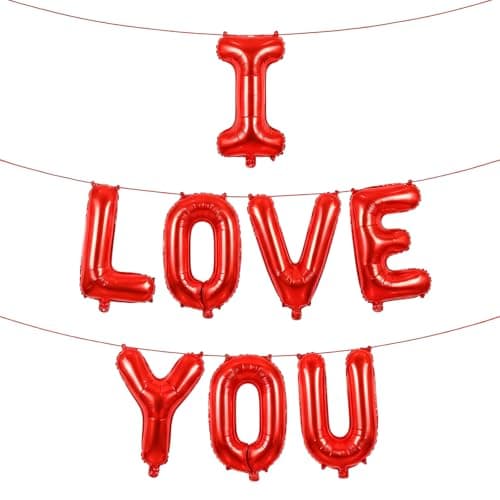 16 Inch Red I Love You Letter Balloons Valentines Day Balloons Love Foil Balloon Banner for Valentines Wedding Engagement Galentines Day Bridal Shower Decor