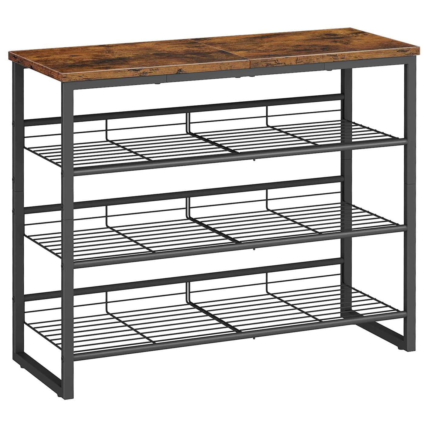 HOOBRO Shoe Rack 4Tier Shoe Organizer Shoe Storage Shelves for 1216 Pairs Adjustable Metal Shelf 75 x 29 x 59 cm Industrial Shoe Rack for Entryway Rustic Brown and Black EBF09XJ01