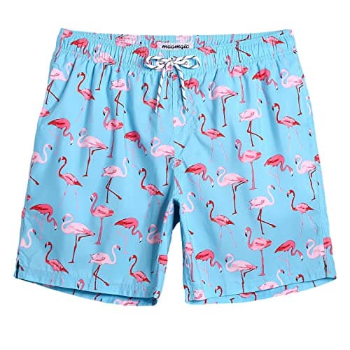 maamgic Mens Swim Trunks Quick Dry Swim Shorts with Mesh Lining Funny Swimwear Bathing Suits 7inch Blue & Pink Large
