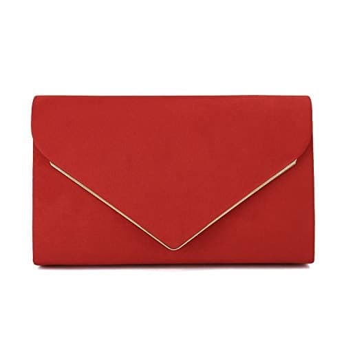 CHARMING TAILOR Faux Suede Clutch Bag Elegant Metal Binding Evening Bag for Wedding/Prom/Black-tie Events (Red)