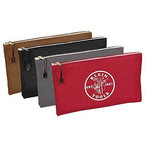 Klein Tools 5141 Zipper Tool Bag Tool Pouch Bank Deposit Canvas Utility Bag 125 x 7Inch BrownBlackGrayRed 4Pack