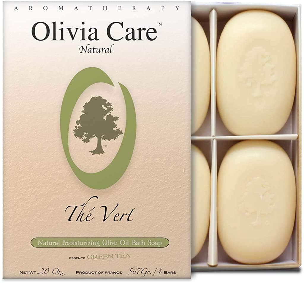 Olivia Care Bath Body Bar Green Tea Soap 4 Pack Gift Box Organic Vegan Natural Contains Olive Oil Repairs Hydrates Moisturizes Deep Cleans Good for Sensitive Dry Skin Made in USA 4 barsPack of 1