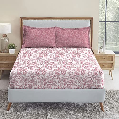 Mytrident Urban Comfort Bedsheet for Double Bed, 144 TC, 100% Cotton Bedsheet with 2 Pillow Covers, Queen Size 228 cm x 254 cm, Juliet Pink