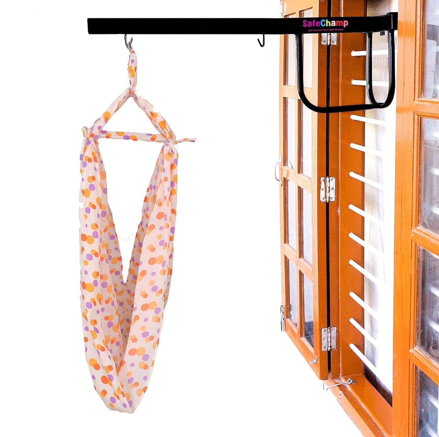 SafeChamp Bambino Baby Cradle Cloth with Seperator and Metal Window Cradle Hanger Orange