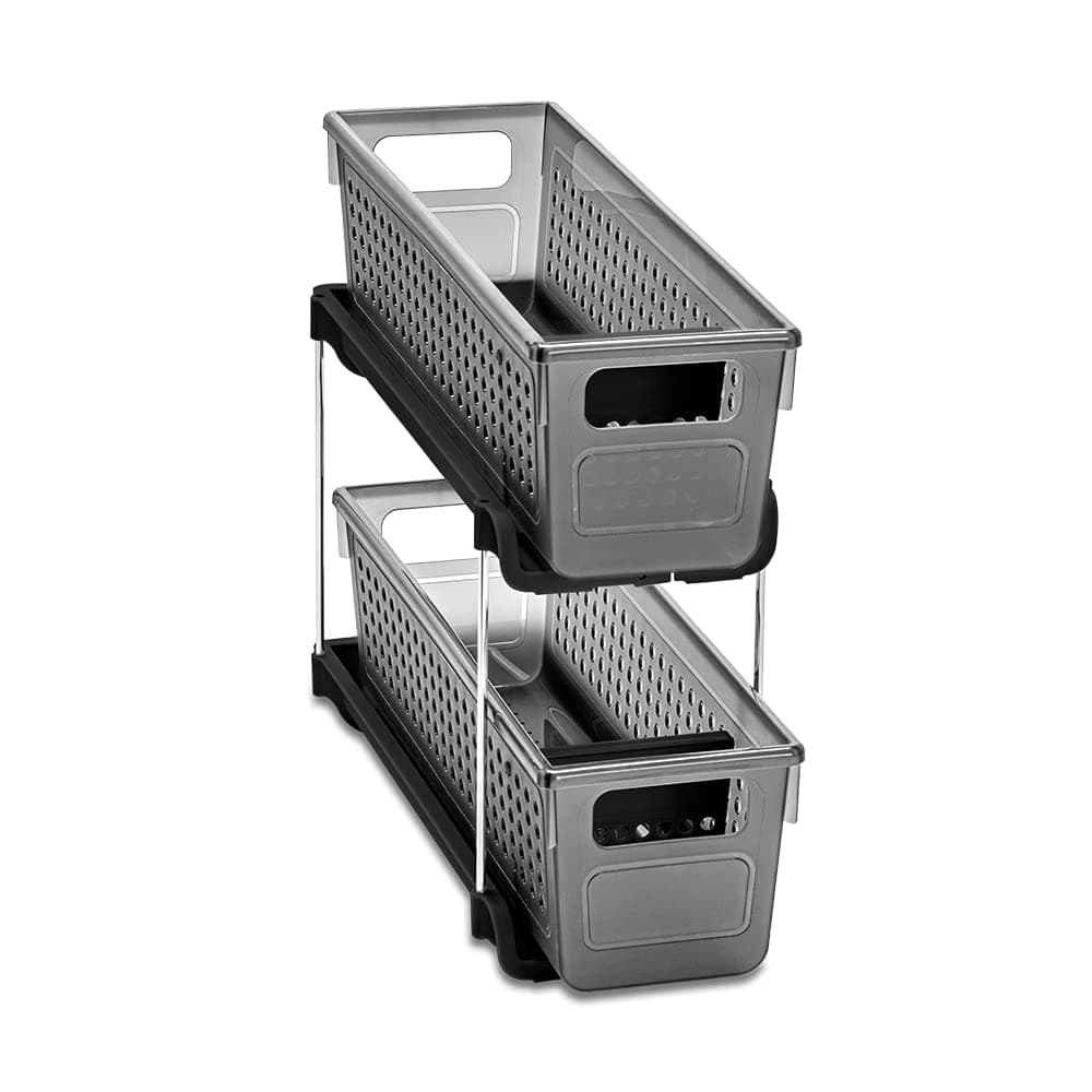 madesmart Premium Antimicrobial 2Tier Mini Organizer MultiPurpose SlideOut Storage with Handles and Dividers for Home and Bath Pack of 1 Carbon