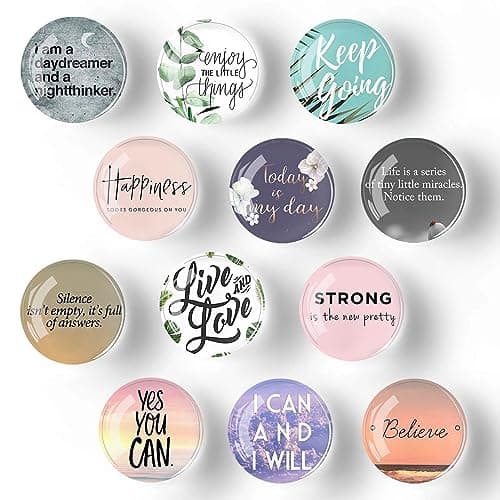 12Pcs Glass Refrigerator Magnets - Fridge Magnets Decoration for Classroom, Locker, Office Whiteboards, Cabinet, Dishwasher and Magnetic Surfaces (Inspirational Quote Fresh)