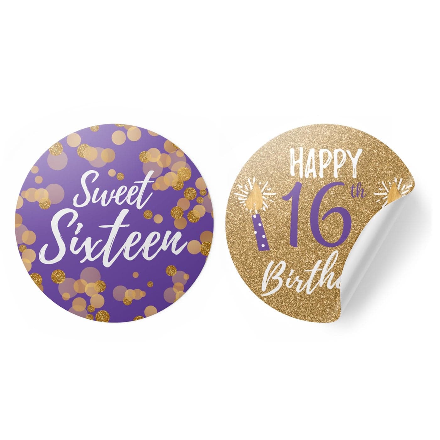 Purple and Gold Sweet 16 Birthday Stickers Happy16th Birthday Party Favor Labels Purple Sweet Sixteen 40 Count