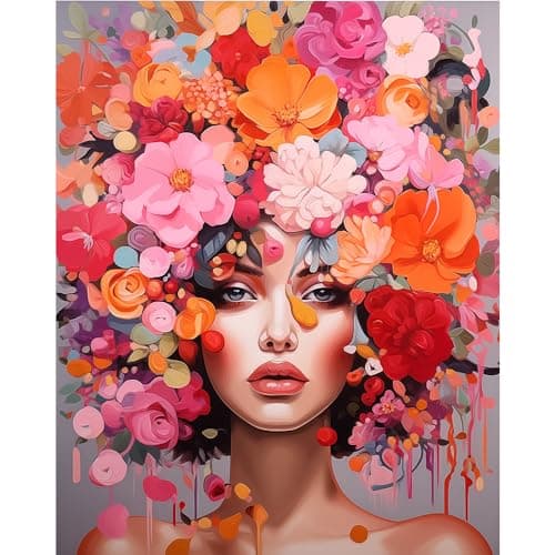Natuyalo Paint by Numbers Kit for Adults Beginners and Kids 16 Wx20 L Canvas Pictures Drawing Acrylic Paintwork with 3 Pcs Paintbrushes Beautiful Women with Flowered Headdresses