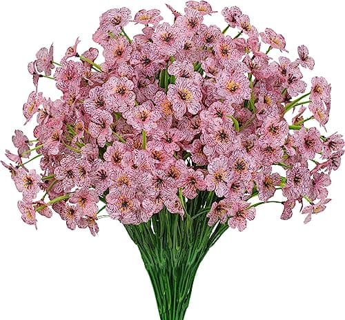 Gamity 15 Bundles Artificial Flowers UV Resistant Outdoor Plants No Fade Faux Plastic Shrubs Fake Silk Flowers Window Box Garden Porch Home DecorationPink