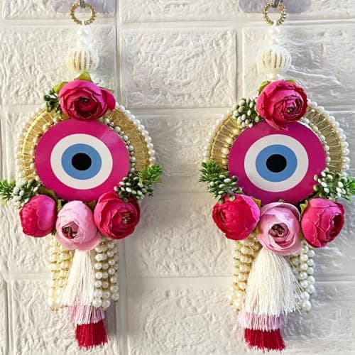 Adikala Craft Store Evil Eye Hanging | Puja Temple Decor | Diwali/Ganpati Decoration | Bandarwal Hanging for Main Door Pack of 2 (Rani)