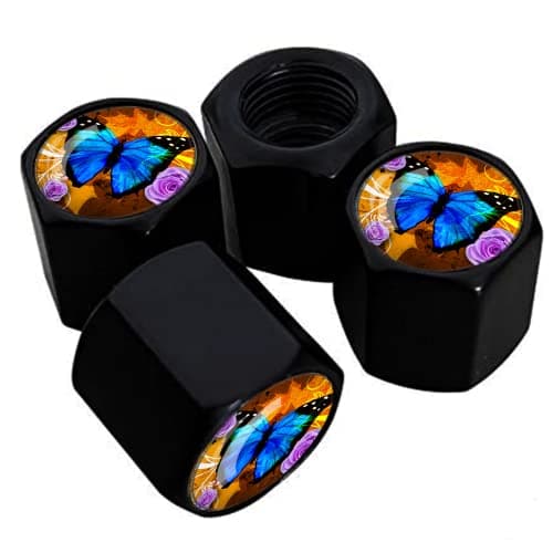 Metal Car Wheel Tire Valve Stem Caps 4 Pack Aluminum Car Tire Air Valve Caps for Cars Trucks Bikes Motorcycles Bicycles Corrosion ResistantBlue Butterfly