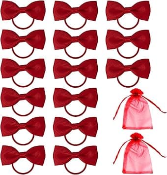15 Red Bow Hair Ties with 2 Gauze Bags School Hair Accessories for Girls
