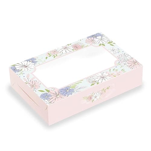 Chic a Choc Brownie Box for 6. Pink Floral Daisy Design in Watercolour (6x9x2 in) (Pack of 8). Bark Chocolate.