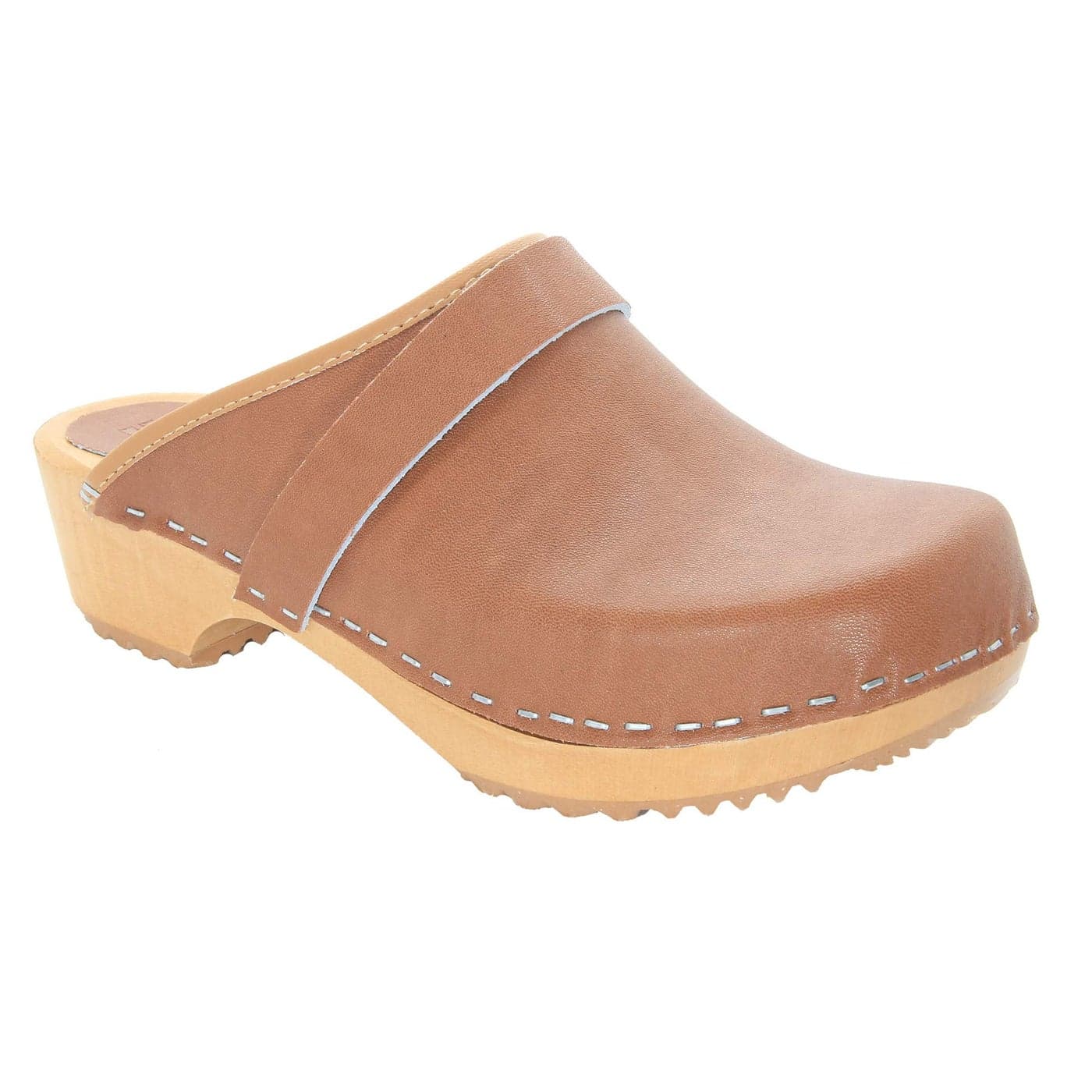 Bjork Maja Wood Open Back Leather Clogs Brown 65