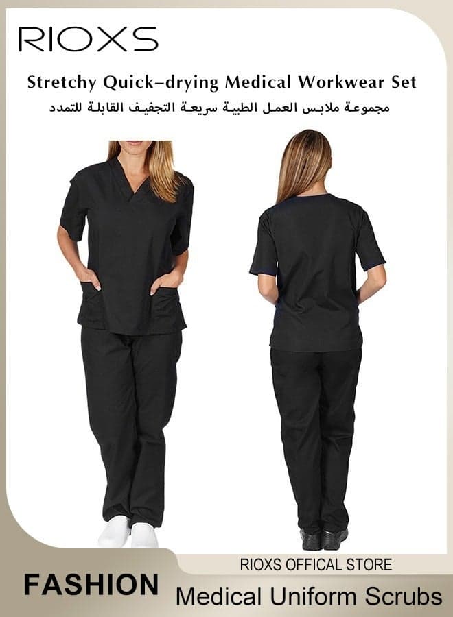 Unisex Medical Uniform Scrubs, Women And Men Scrubs Set, Professionals Medical Scrubs Short Sleeve Top And Pants For Workwear, Soft Stretch V-Neck Top And Trousers, Plus Size Unisex Scrubs, Hospital Nurse Scrubs Set, Dentist Clinic Uniform Unisex, Pharmacy Technician Workwear