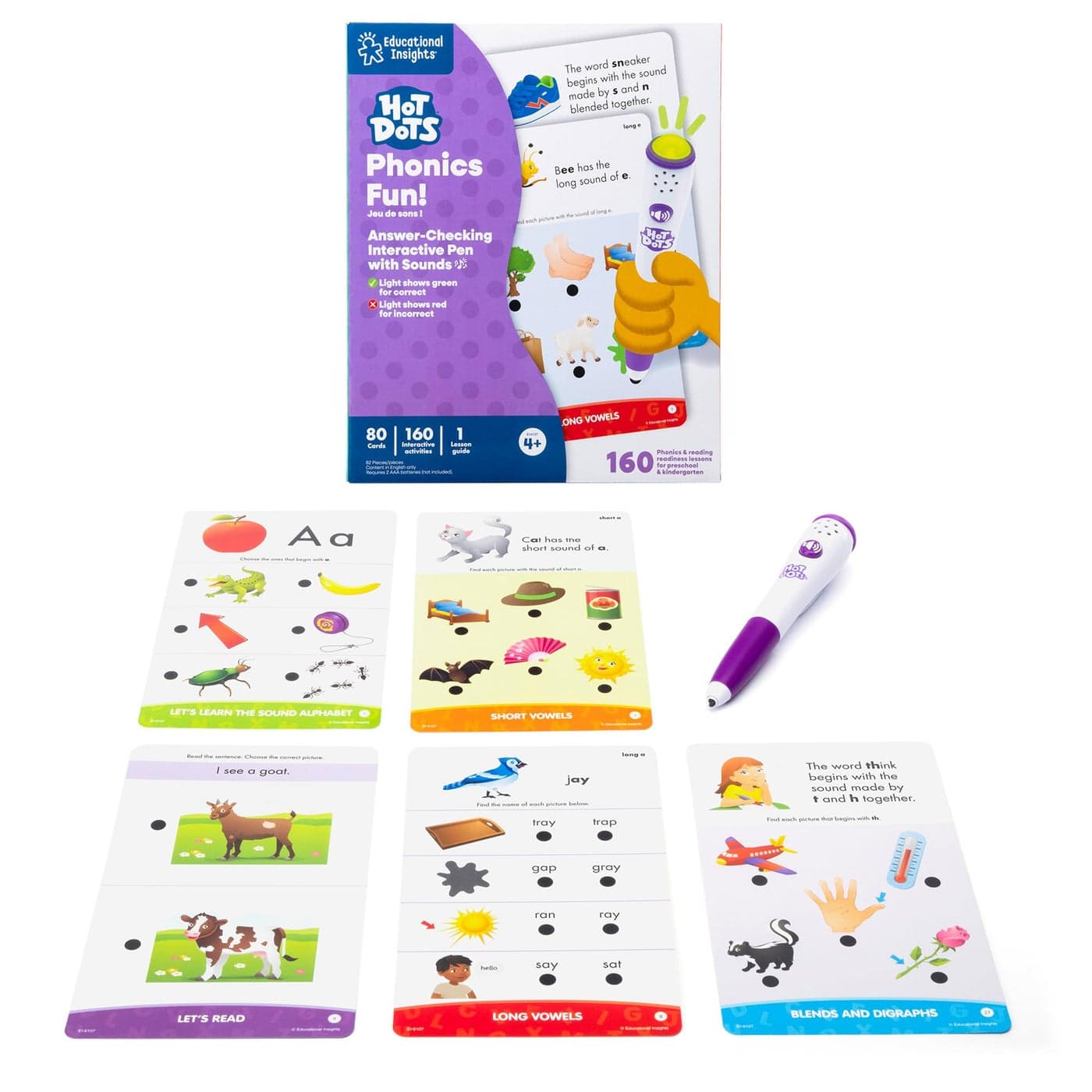 Educational Insights Hot Dots Phonics Fun Set Preschool and Kindergarten Flash Cards Compatible with Interactive Pen Preschool Learning Activities Learn to Read Activity for Kids Ages 3