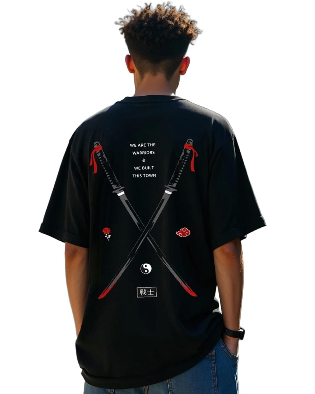 Bewakoof Men's Black Warriors Graphic Printed Oversized T-Shirt