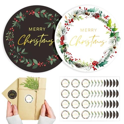 120pcs Merry Christmas Stickers for Cards Envelope Seals 2 Style Round Adhesive Holiday Stickers for Invitation Gift Bags Box Sealing Parcel