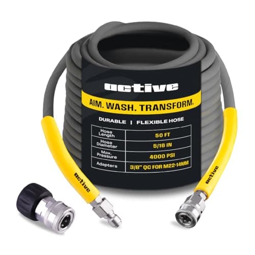 ACTIVE Pressure Washer Hose 50 Ft 5/16" - Kink Resistant Steel braided Power Washer Hose for All Electric & Gas Pressure Washers, Flex Hose w/Max 4000 PSI & 12 GPM at a peak temperature of 212F