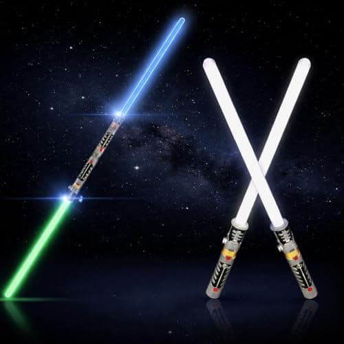 Liberty Imports 2in1 LED Light Up Sabers Dual Bladed Toy Saber Swords Set for Kids with FX Power Up and Motion Sensitive Sound Effects for Cosplay Dress Up