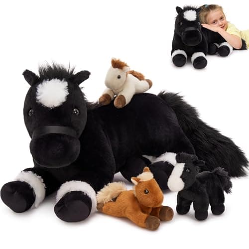 MaoGoLan 4 Pcs Horse Stuffed Animal Set Large Stuffed Mommy Horse with Babies Pony Plush Toy for Girl Boy Kid Pony Stuffed Animal for Easter Birthday Baby Shower Decor 18 inches