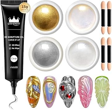 BISHENGYF 3D Nail Gel4 Jars Metallic Mirror Nail Effect Pigment Chrome Powders for NailsIridescent Rose Gold Chrome Nail Powder3D Sculpting Nail Gel for Nail Art Design