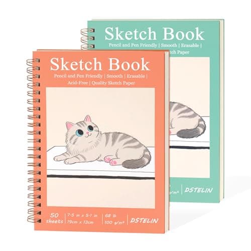 DSTELIN 2 Pack Mini Sketch Books 75 x 51 Inch Spiral Bound with Hard Cover 50 Sheets per Pad100gsm Ideal for Sketching and Mixed Media Creations