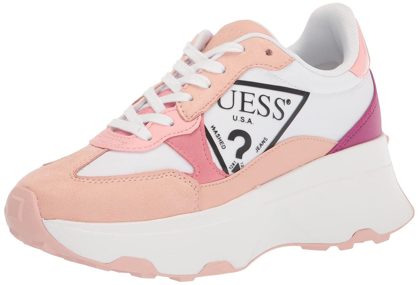 Guess Women Calebb3 Sneaker, White/Pink Multi, 7.5