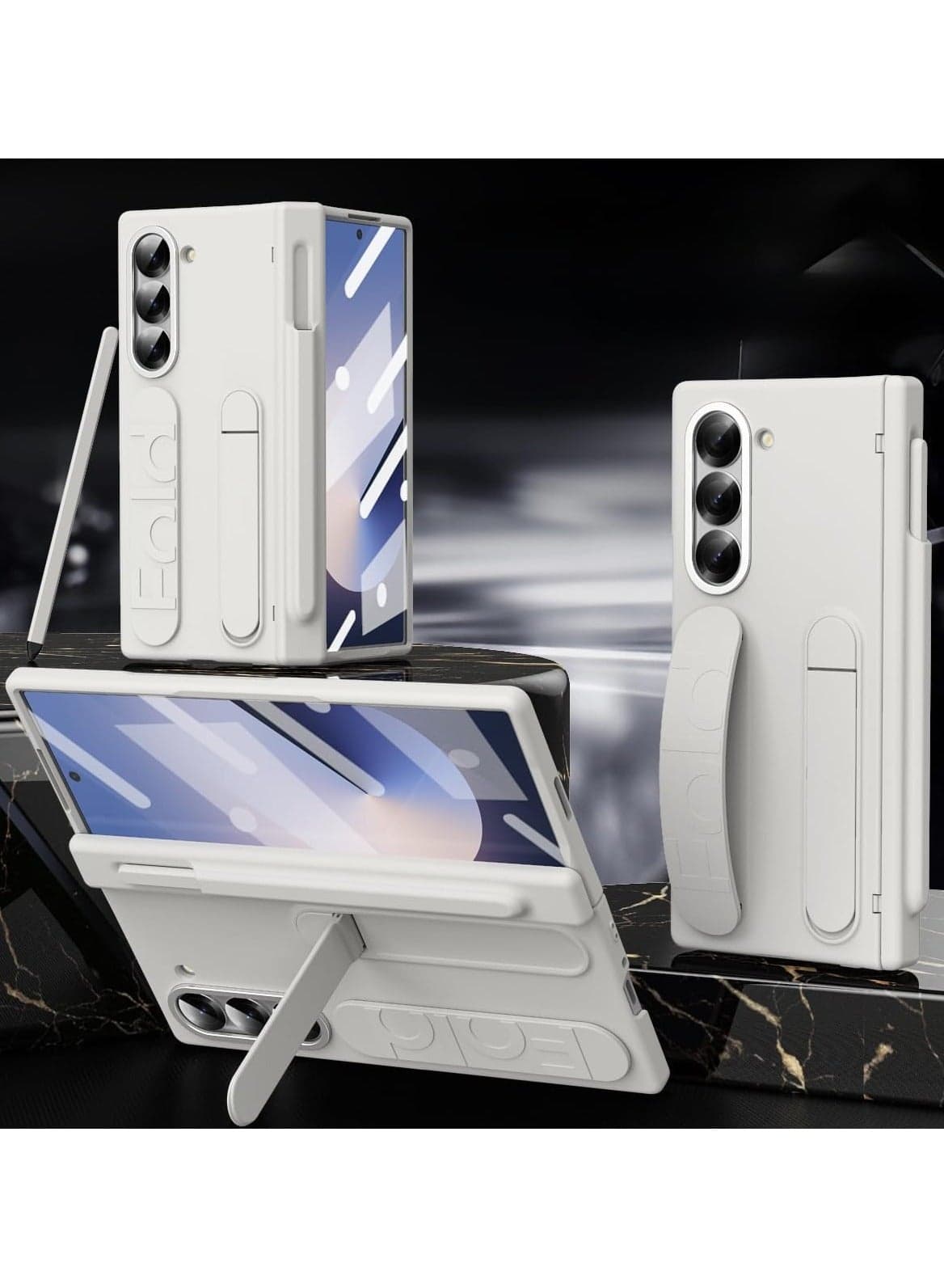 Case Compatible with Samsung Galaxy Z Fold 6, with Foldable Screen Stand and Wristband, with Fully Wrapped Protective Cover for The Shell Film Hinge Cover with Pen Slot and Pen