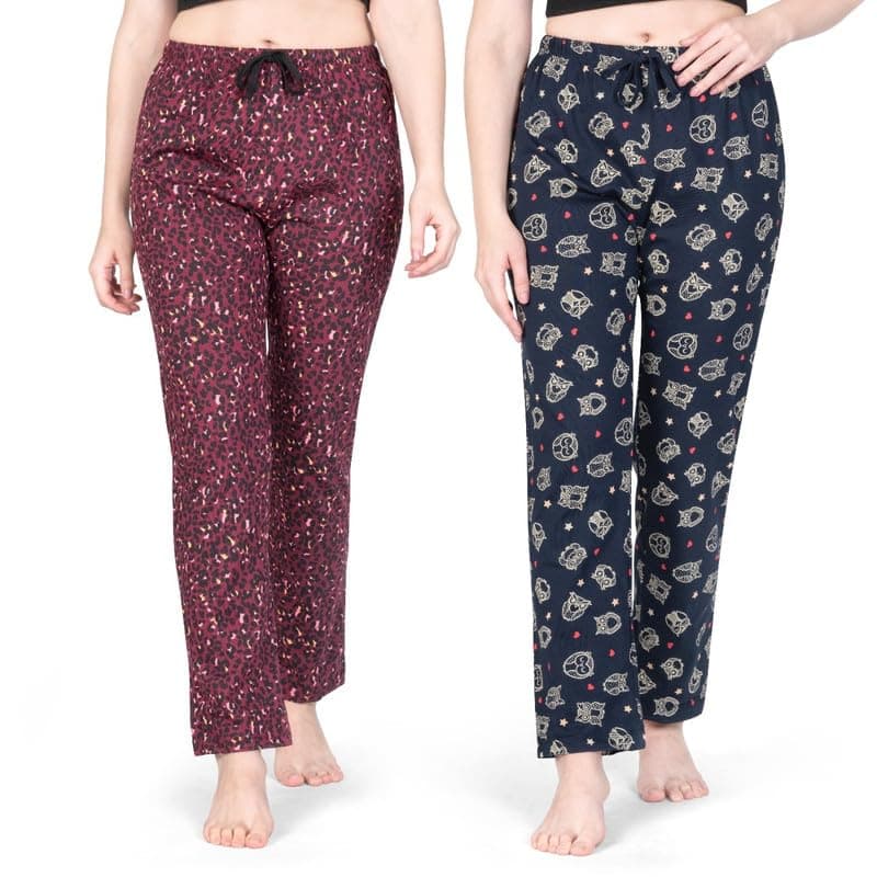 Real Basics Women's Cotton Printed Casual Style Pyjama Pack Of 2(Rb-W-Pj(Ps)-Xl-P2-(Red Print+Blue Print)_Multicolor_Xl)