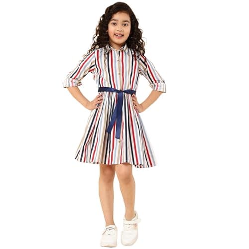 A.T.U.N. (ALL THINGS UBER NICE) Girls Cotton Shirt Knee-Length Dress (Gdrs Sht Msn_Multicoloured_2-3 Yr)