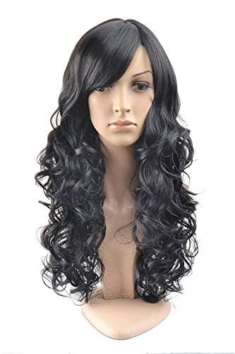 BERON Woman Dark Brown Wig with Bangs Woman Long Brown Wavy Curly Wig Synthetic Wigs with Wigs Cap