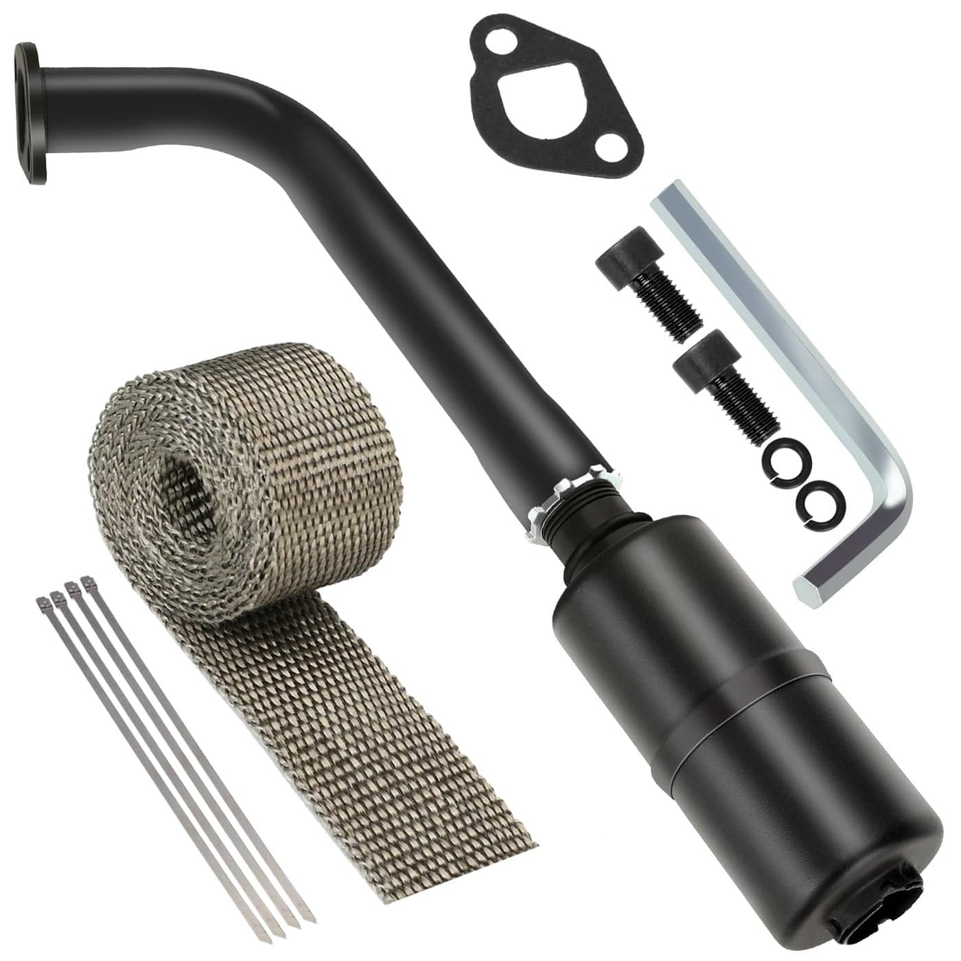 YOXUFA Exhaust Header Pipe Muffler Replacement for Predator 212 196cc 224cc 65hp Coleman CT200U CT200UEX BT200X Baja Warrior MB200 GX160 GX200 Hammerhead Mini Bike Go Kart Part with Heat Shield Tape