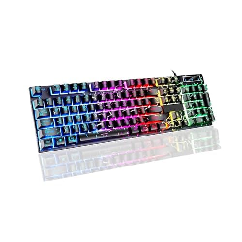 Guiheng Wired Crack Rainbow Gaming Keyboard, 104 Keys Light Up Mechanical Feeling Computer Keyboard for Windows, Laptop, PC Gamers Office Device, Travel, Easy to Carry on Business Trip,Woking(Black)