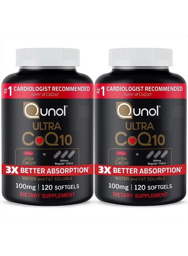 Ultra CoQ10 100mg Softgels- 3x Better Absorption, Antioxidant for Heart Health & Energy Production, Coenzyme Q10 Vitamins and Supplements, 8 Month Supply, 120 Count (Pack of 2)